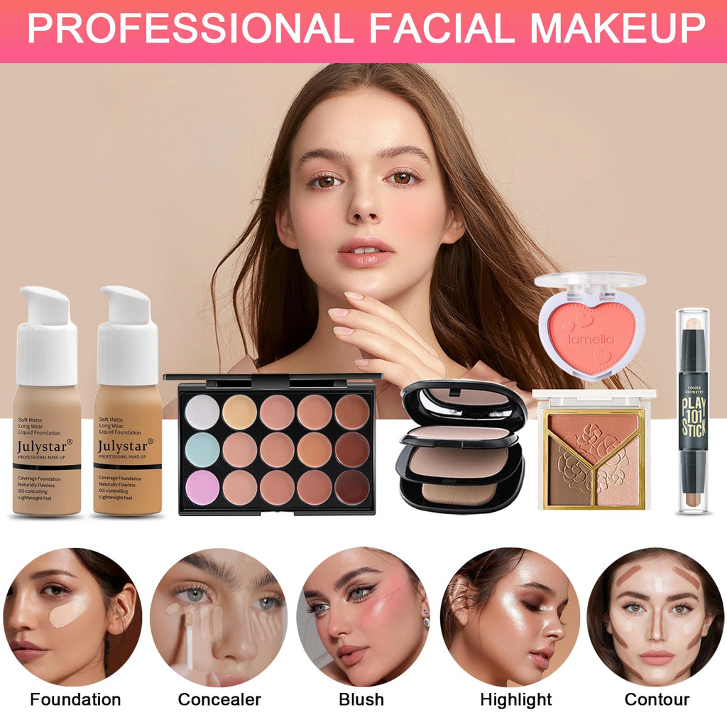 SHELAKIN All-in-One Makeup Kit for Women – Complete 40-Color Eyeshadow, Concealer, Foundations, Lip & More | Travel-Ready