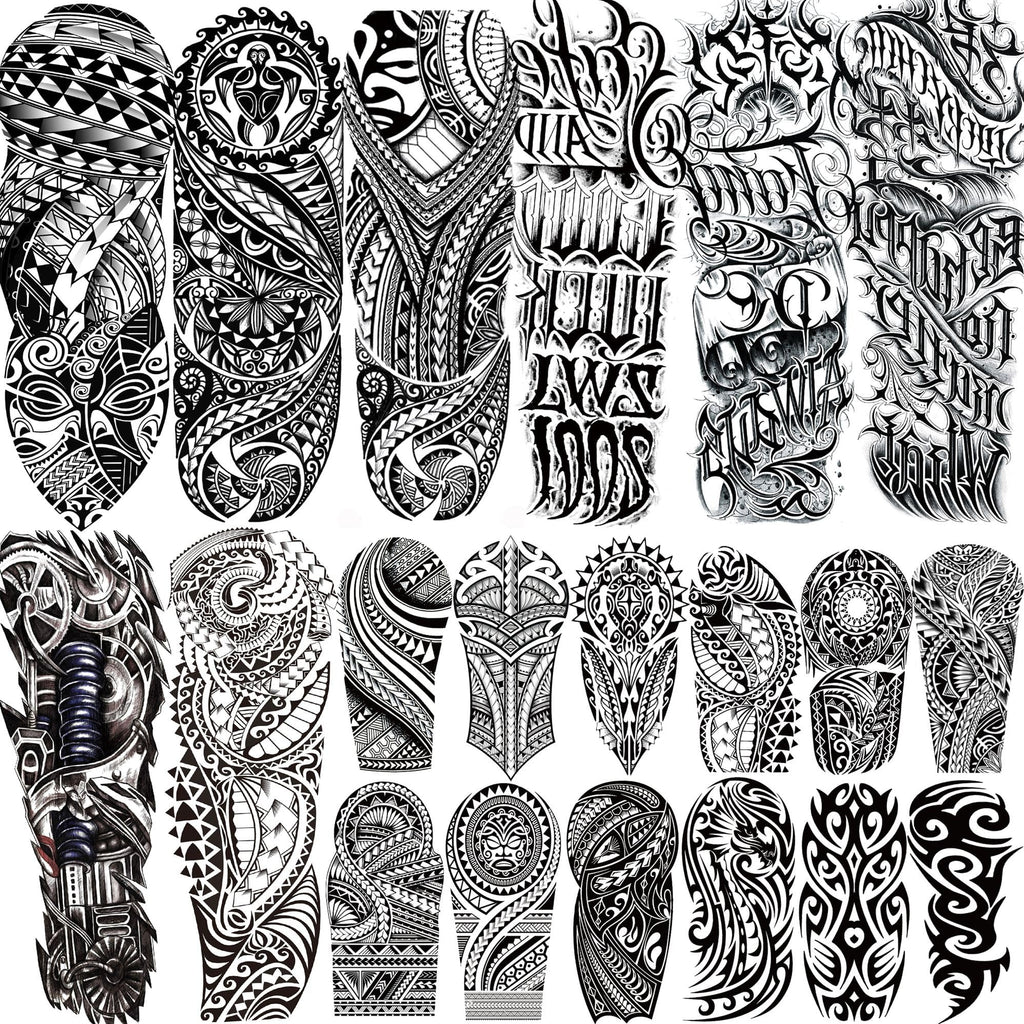 SHELYEXIEN 20 Sheets Full Arm Temporary Tattoos – Tribal Maori, Armband, Robot Style