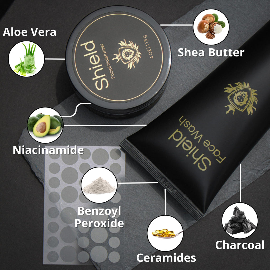 Shield Acne System for Men and Boys — Face Wash, Moisturizer & Pimple Patches (1 Month)