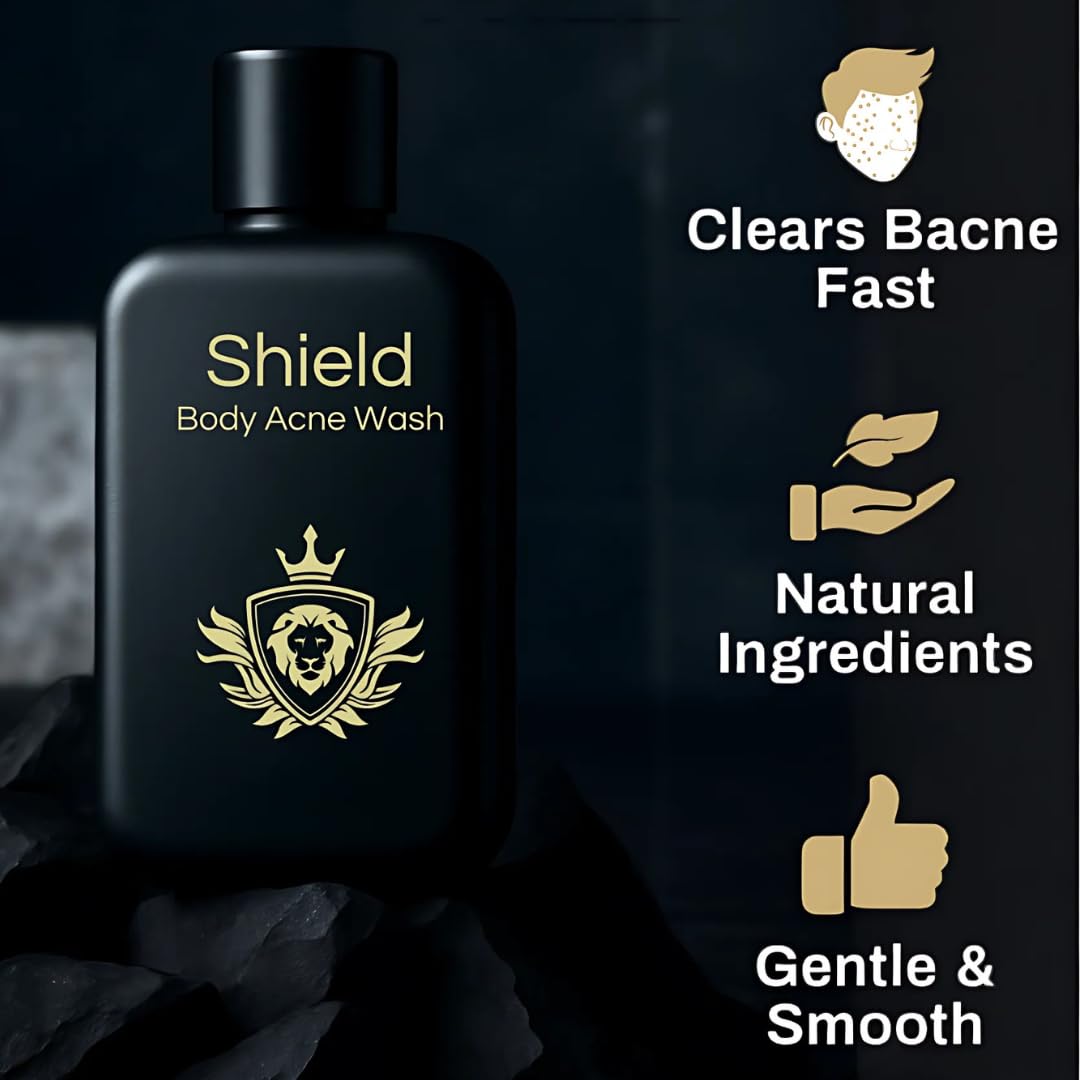 Shield Men’s Acne Body Wash for Back & Shoulders – Unscented, 4% Benzoyl Peroxide (8.5 oz)