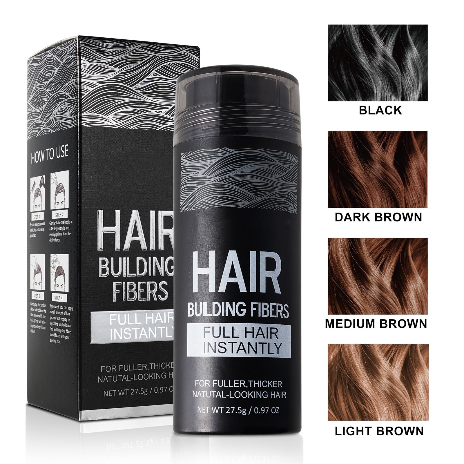SHIFAKOU Hair Building Fibers with Spray Nozzle – Instant Fuller Hair (Dark Brown, 27.5g, 4 Shades)
