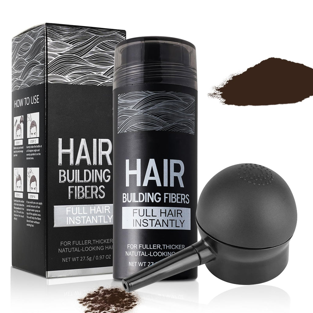 SHIFAKOU Hair Building Fibers with Spray Nozzle – Instant Fuller Hair (Dark Brown, 27.5g, 4 Shades)