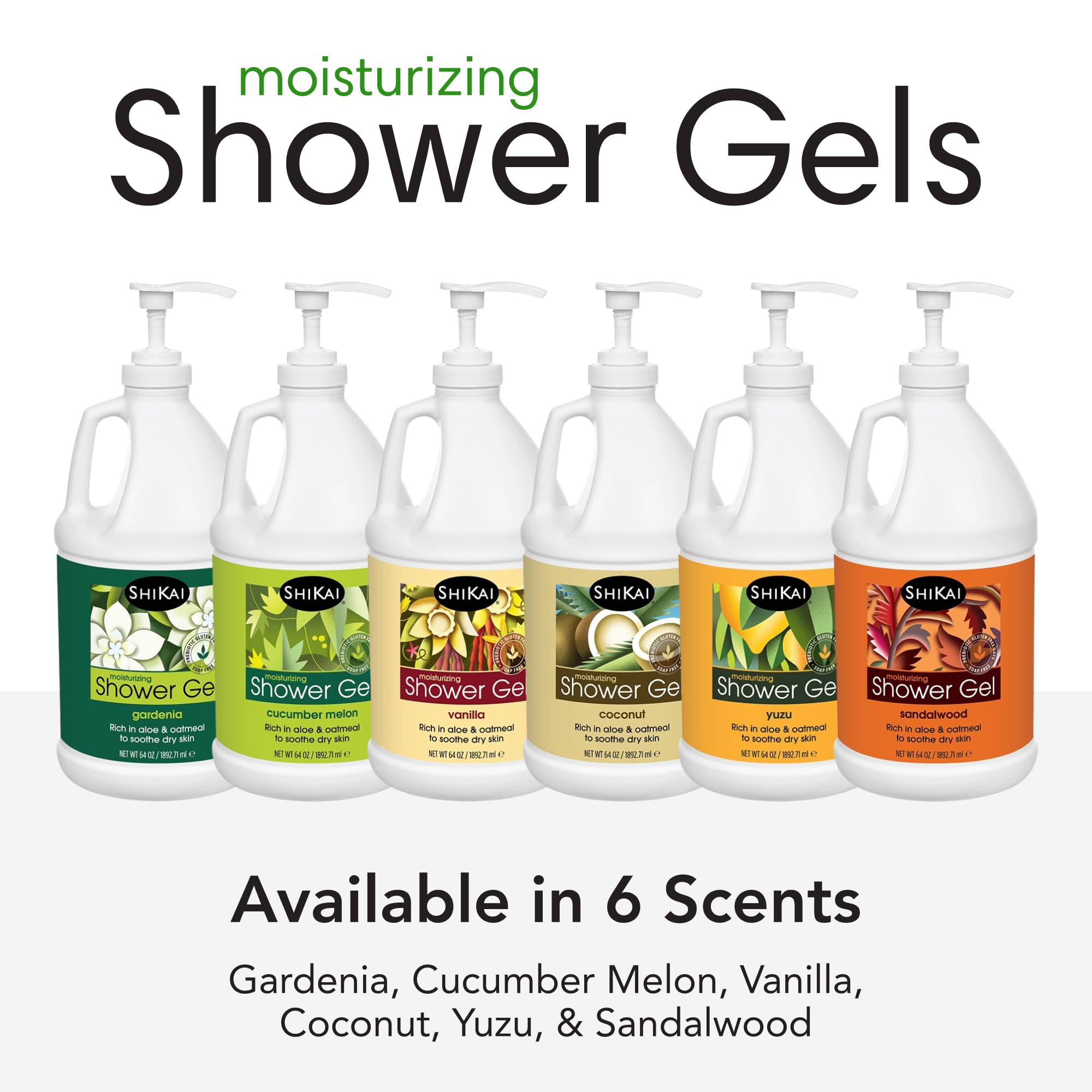 ShiKai Daily Moisturizing Shower Gel (Gardenia, 64 oz) | Gentle Soap-Free Body Wash for Dry Skin