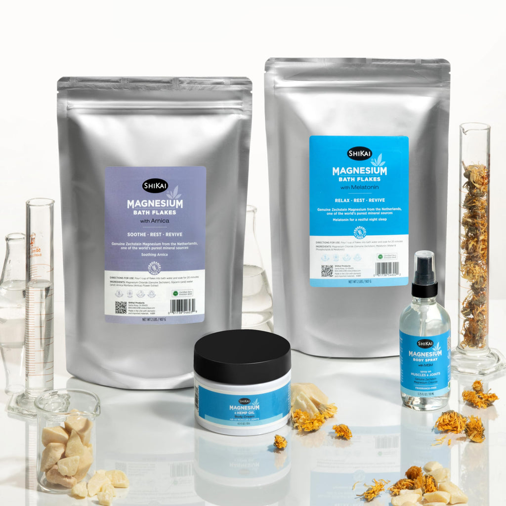 ShiKai Magnesium Bath Flakes with Melatonin (32 oz) – Fragrance-Free Sleep & Muscle Relief