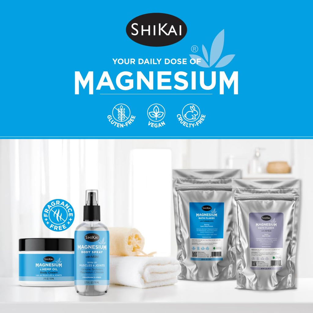 ShiKai Magnesium Bath Flakes with Melatonin (32 oz) – Fragrance-Free Sleep & Muscle Relief
