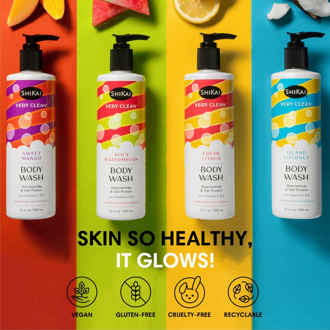 ShiKai Very Clean Body Wash – Hydrating Gel Cleanser for Dry Skin (Fresh Citrus, 12 oz)