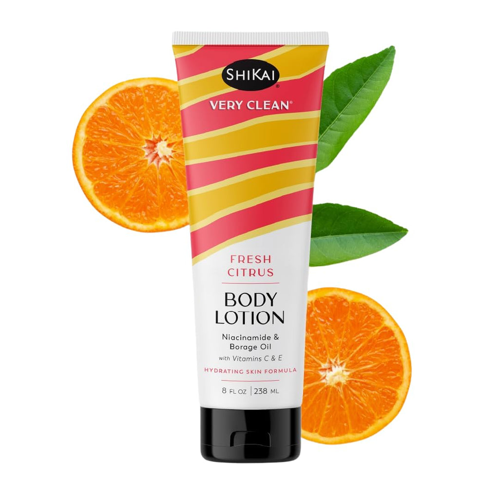 ShiKai Very Clean Body Lotion – Fresh Citrus (8 oz) | Hydrating Moisturizer with Niacinamide, Borage Oil & Vitamins C & E