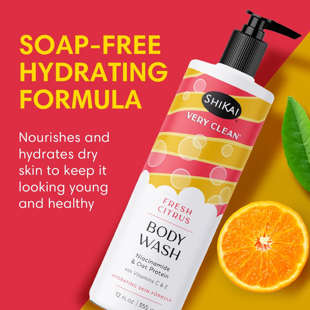 ShiKai Very Clean Body Wash – Hydrating Gel Cleanser for Dry Skin (Fresh Citrus, 12 oz)