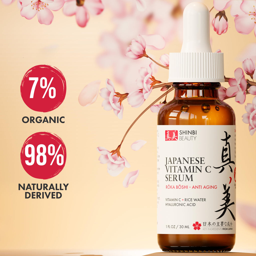 Shinbi Beauty Japanese Vitamin C Serum with Rice Water + Hyaluronic Acid – Glow & Hydration (1 oz)