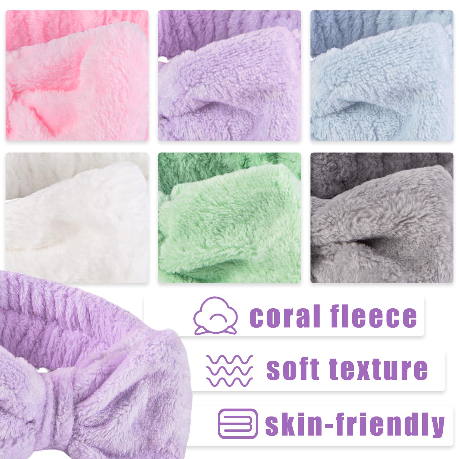 Shindel 6Pack Spa Headbands – Soft Coral Fleece Makeup & Skincare Bands (6-Pack)