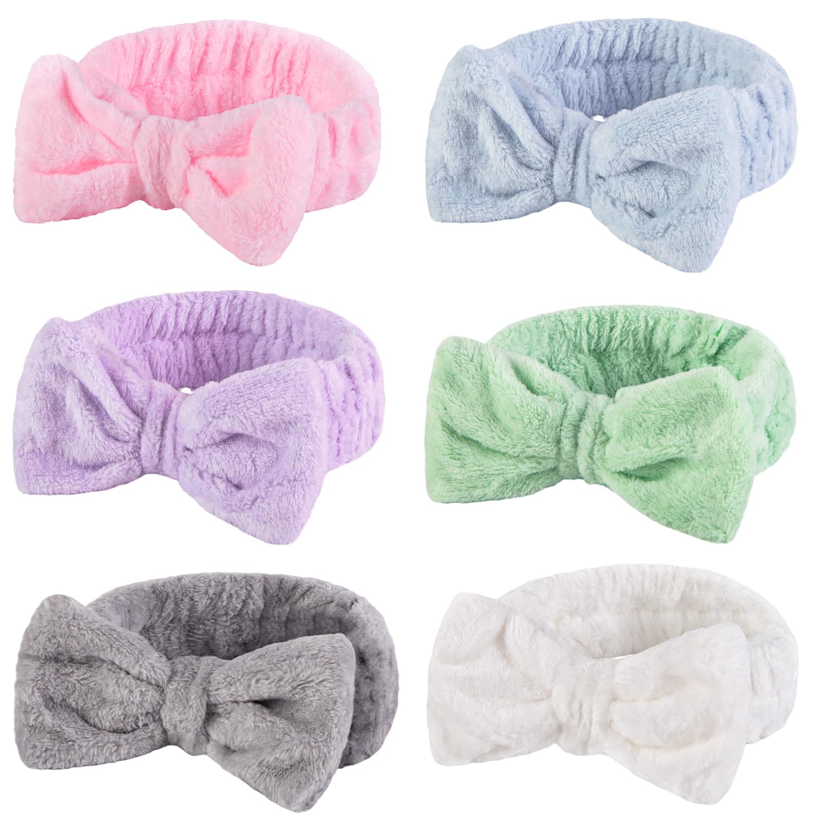 Shindel 6Pack Spa Headbands – Soft Coral Fleece Makeup & Skincare Bands (6-Pack)