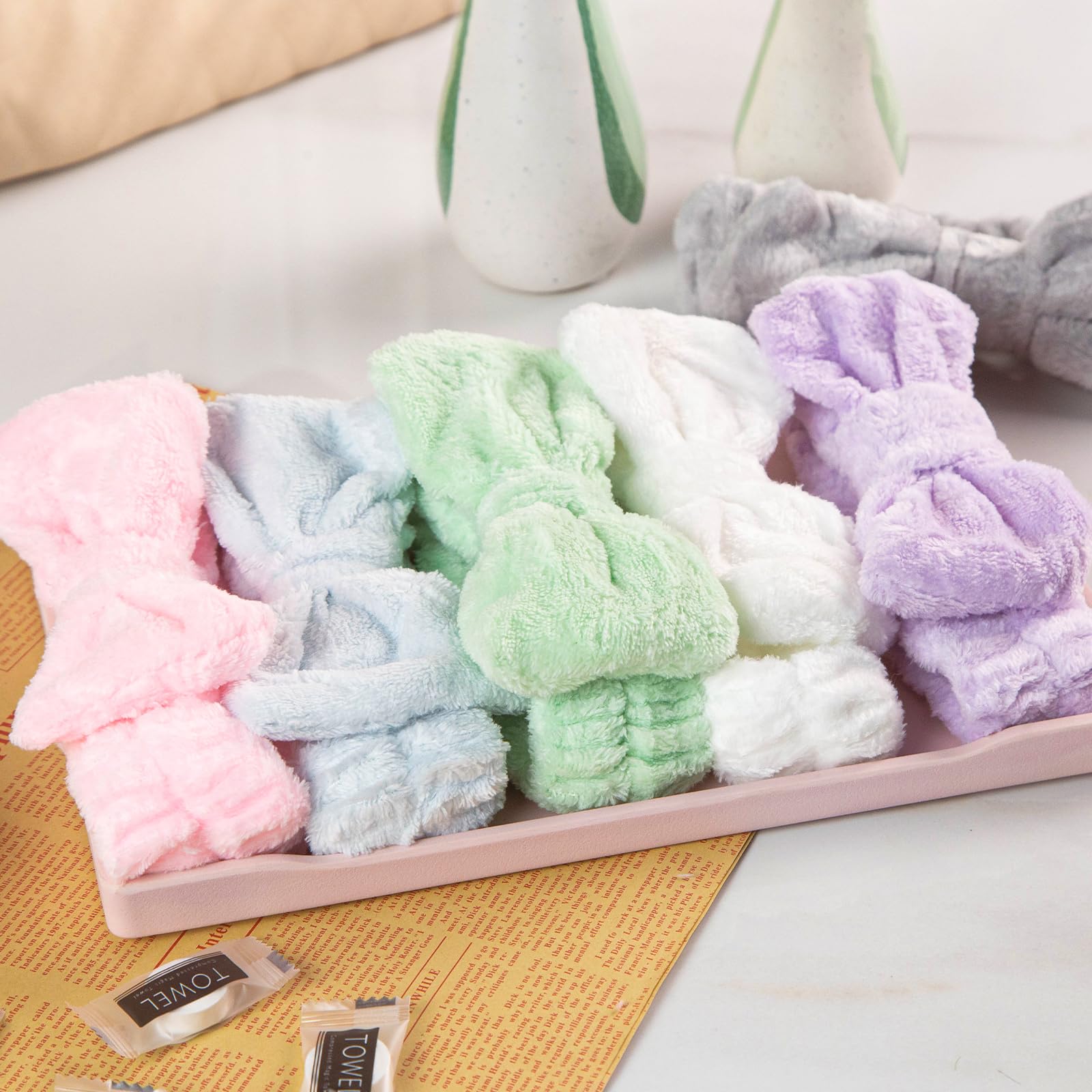 Shindel 6Pack Spa Headbands – Soft Coral Fleece Makeup & Skincare Bands (6-Pack)
