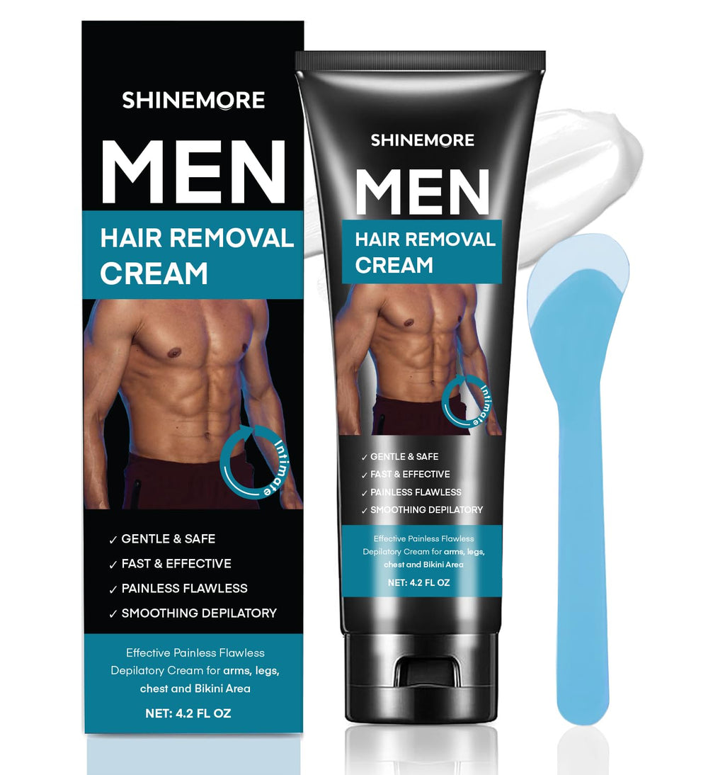 ShineMore Intimate Hair Removal Cream for Men | Pain-Free Depilatory Cream for Arms, Legs, Chest & Pubic Area - 4.2 oz