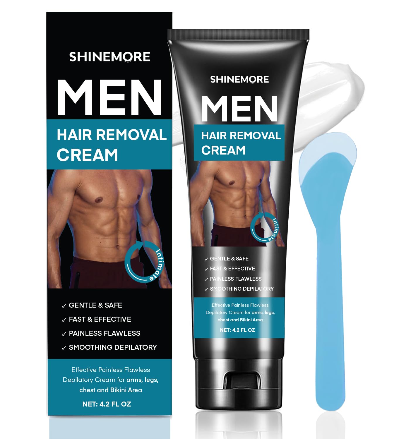 ShineMore Intimate Hair Removal Cream for Men | Pain-Free Depilatory Cream for Arms, Legs, Chest & Pubic Area - 4.2 oz