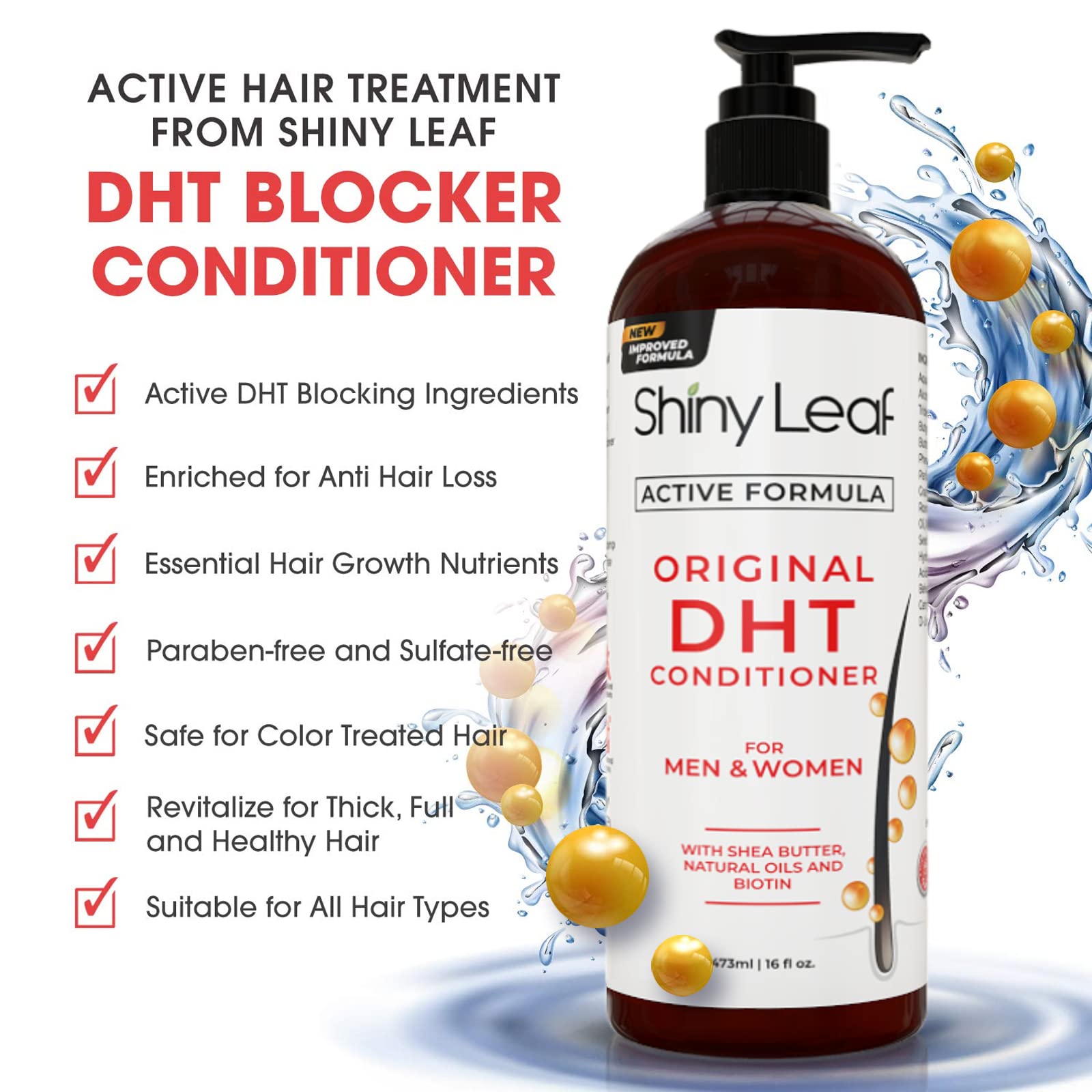 Shiny Leaf DHT Blocker Shampoo & Conditioner — Procapil, Biotin, Rosemary, USA Made