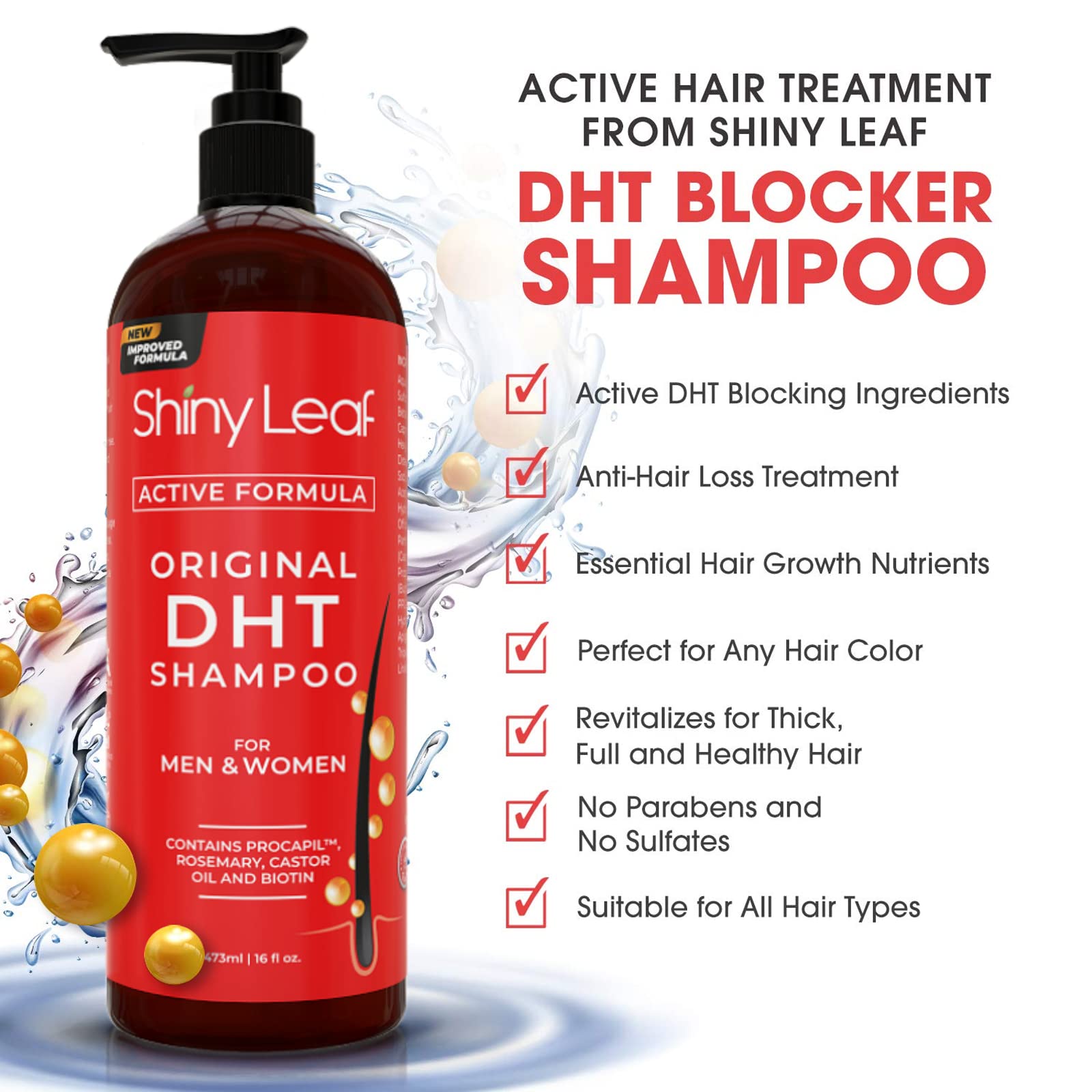 Shiny Leaf Anti-Hair Loss Shampoo with Biotin | Sulfate-Free DHT Blocking Formula for Men & Women – 16 oz