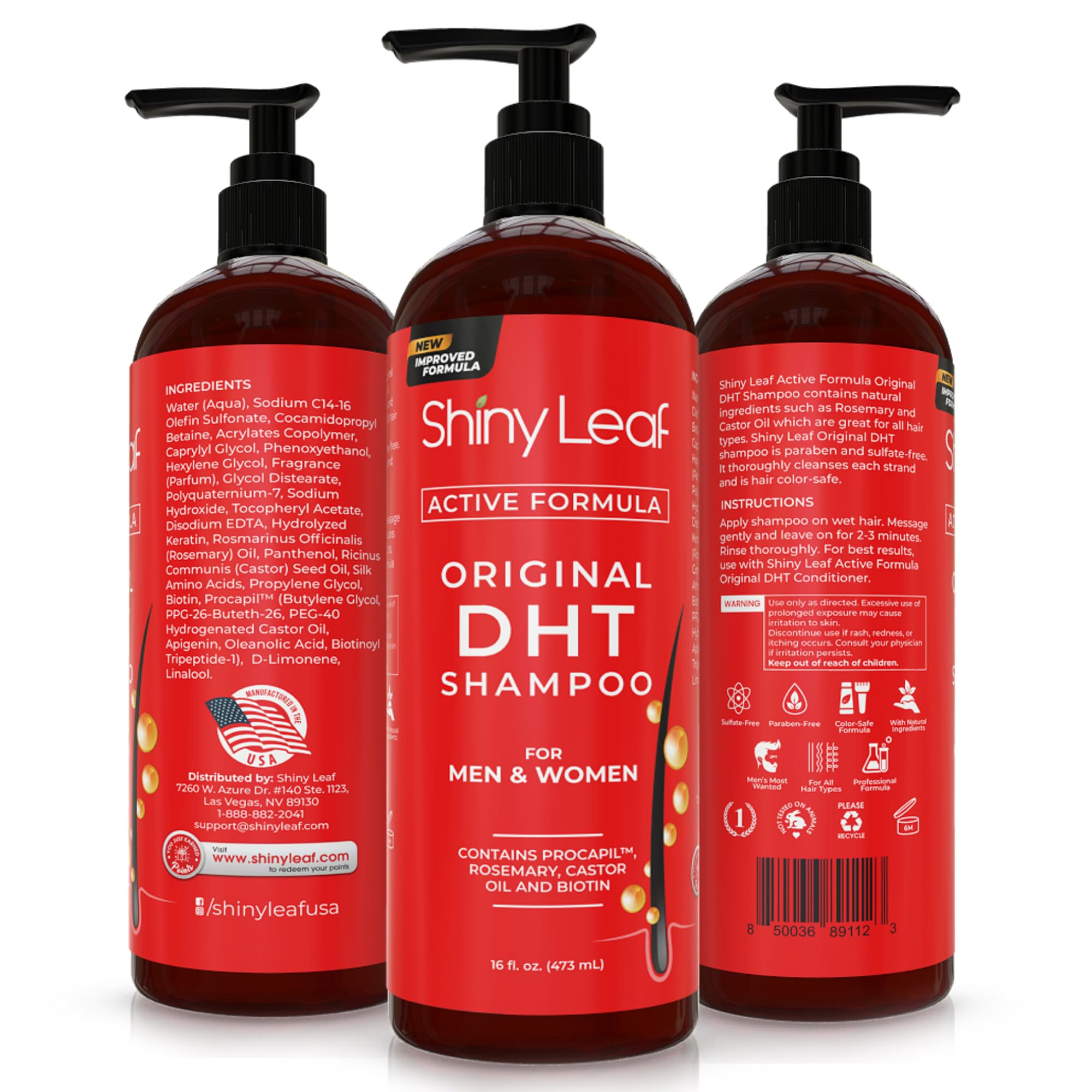 Shiny Leaf Anti-Hair Loss Shampoo with Biotin | Sulfate-Free DHT Blocking Formula for Men & Women – 16 oz