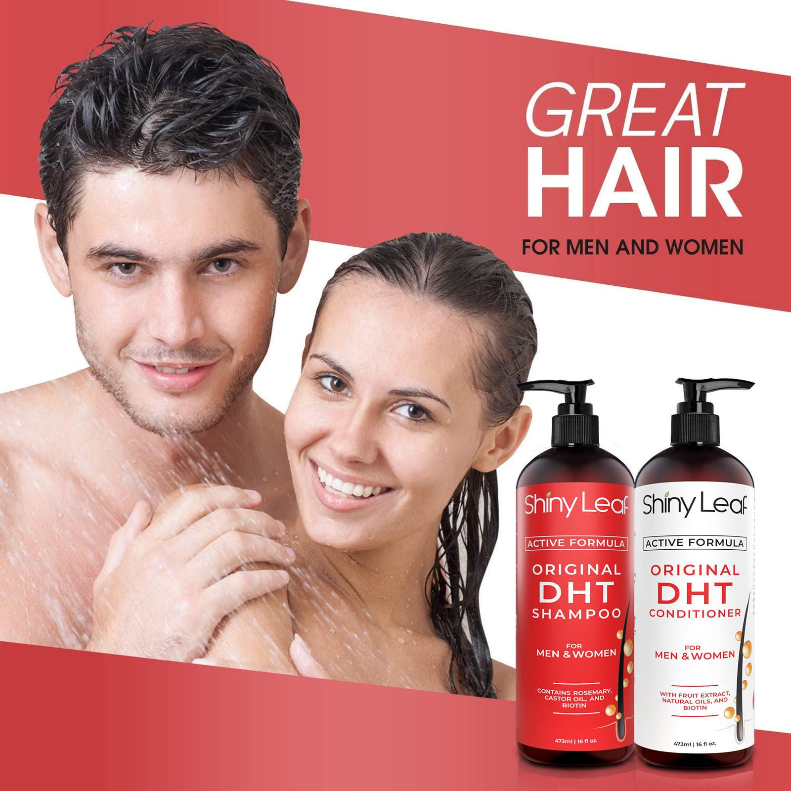 Shiny Leaf DHT Blocker Shampoo & Conditioner for Hair Loss – Biotin, Rosemary Leaf Oil, Asparagus Extracts