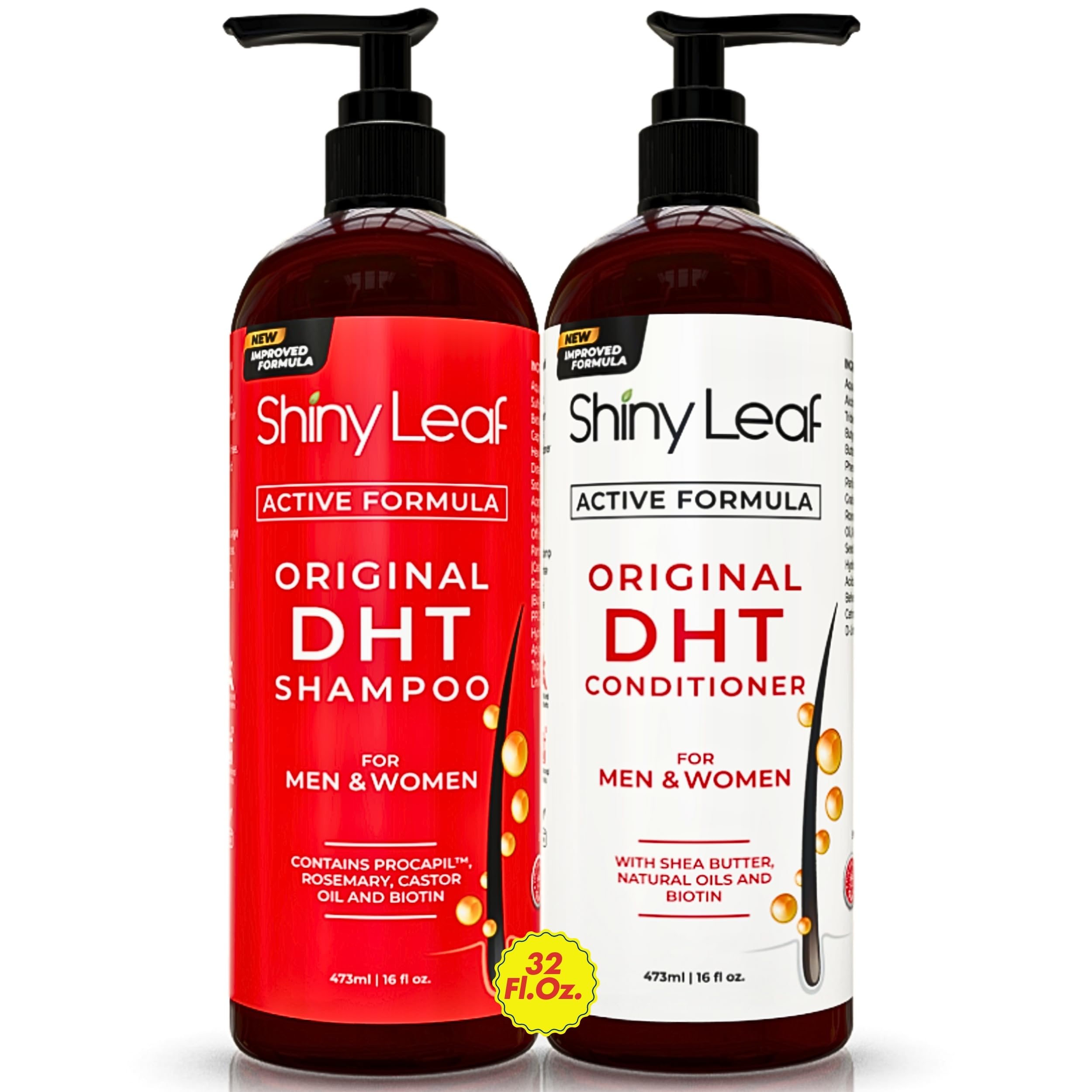 Shiny Leaf DHT Blocker Shampoo & Conditioner — Procapil, Biotin, Rosemary, USA Made