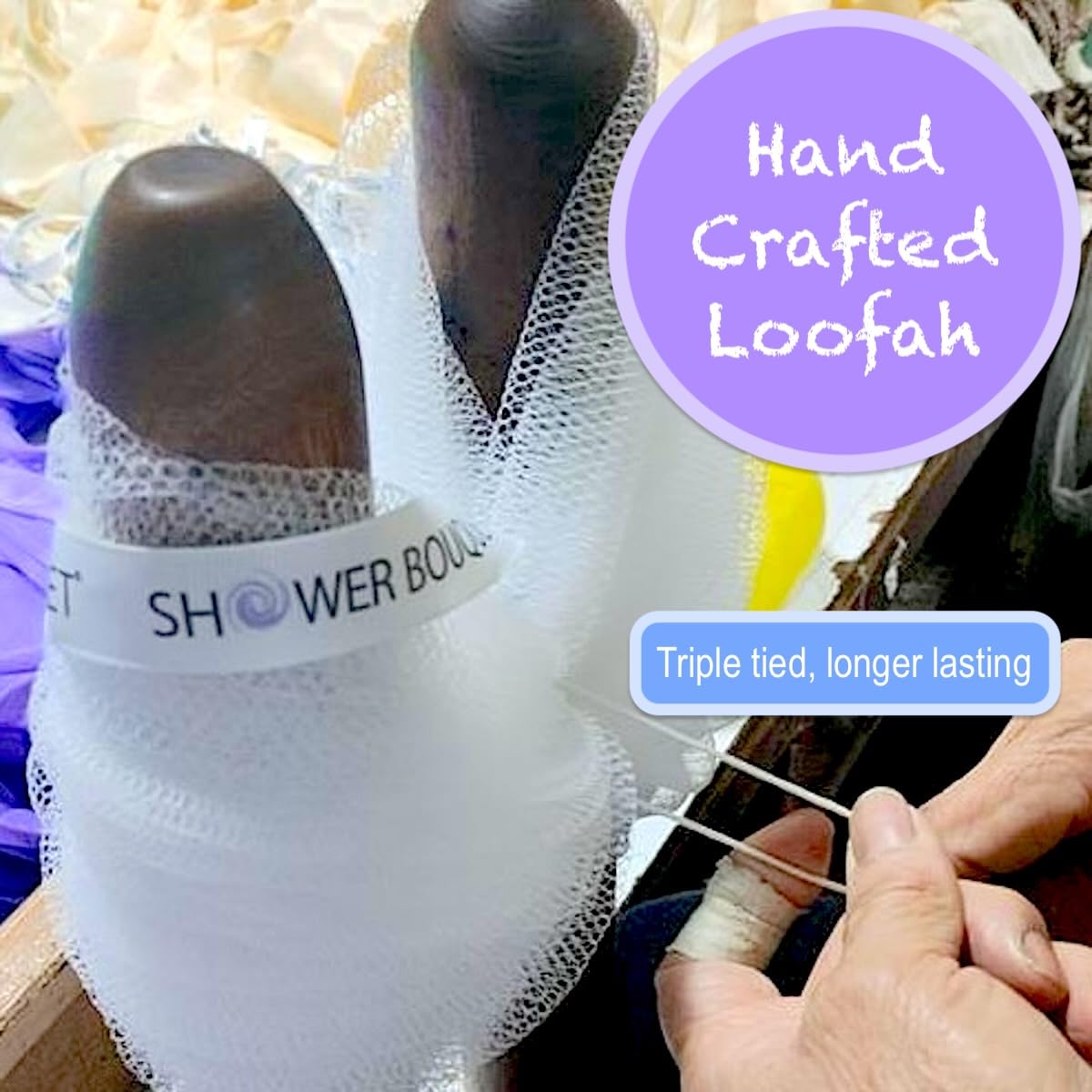 Shower Bouquet Lace-Mesh Loofah Set – 4-Pack 60g Poufs, Dual-Scrub Exfoliators