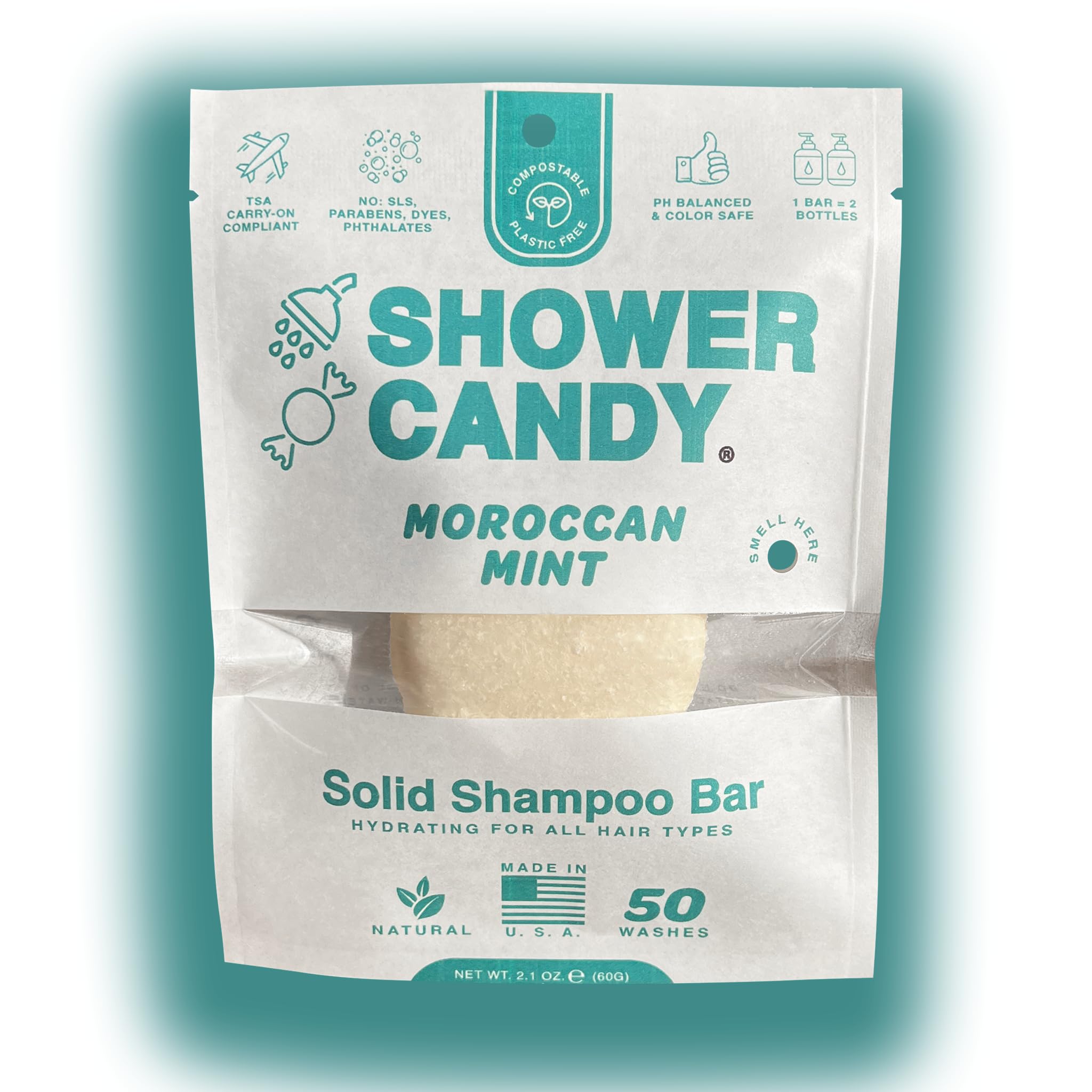 Shower Candy Moroccan Mint Shampoo Bar — Paraben, Phthalate & SLS Free, Made in USA