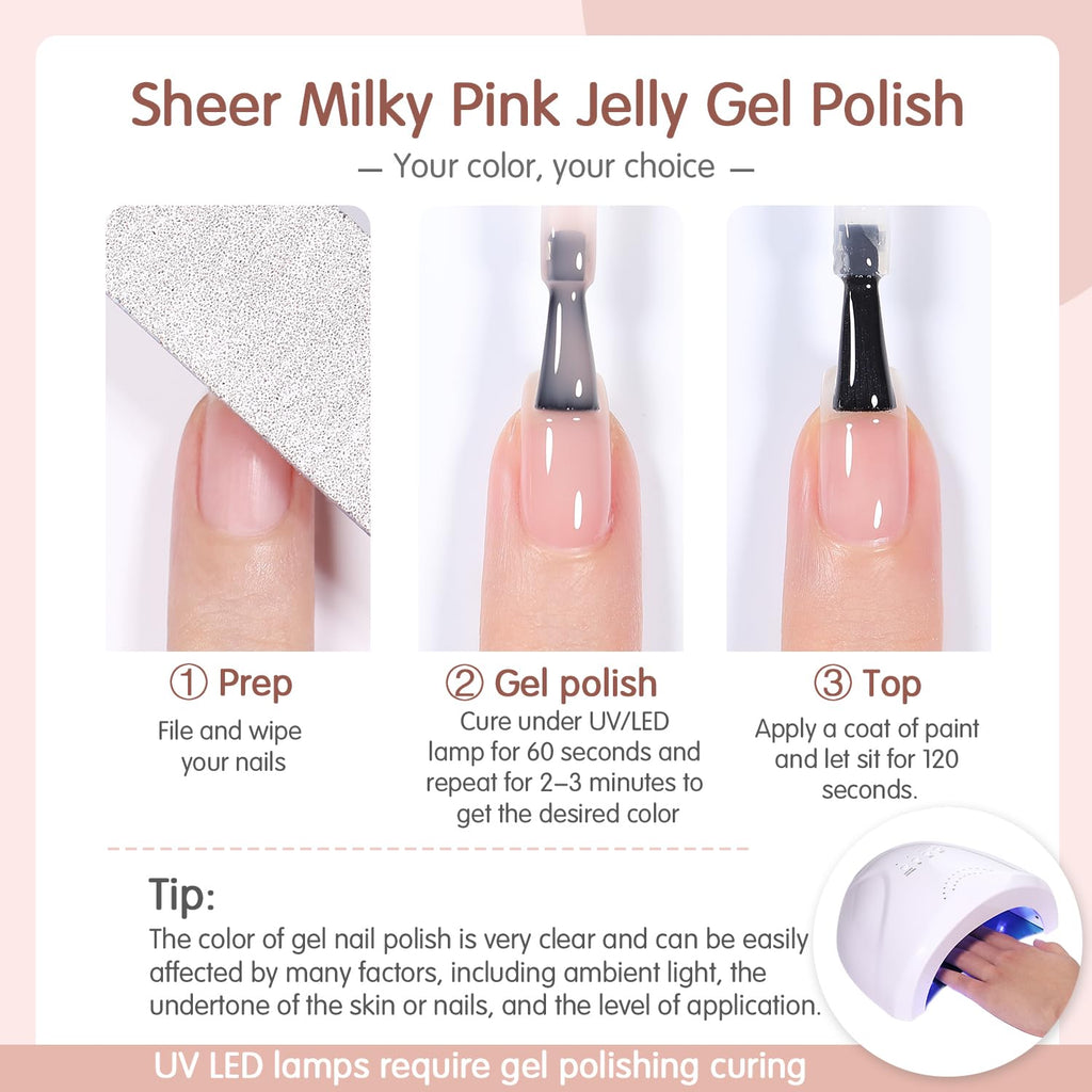 SHOYUM Jelly Gel Nail Polish Set (6x7ml) Nude Pink – Transparent Milky Pink Gel for Nails