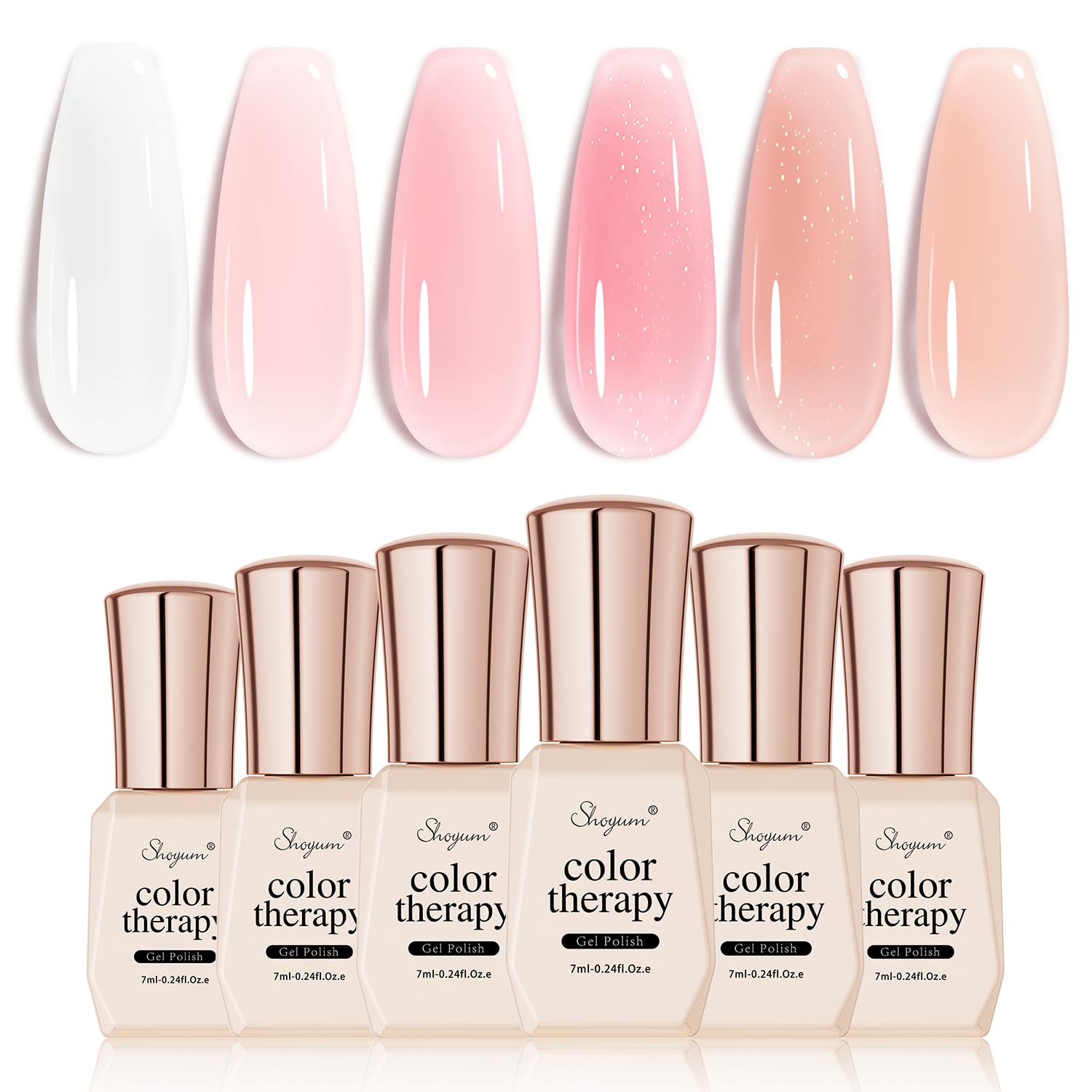 SHOYUM Jelly Gel Nail Polish Set (6x7ml) Nude Pink – Transparent Milky Pink Gel for Nails