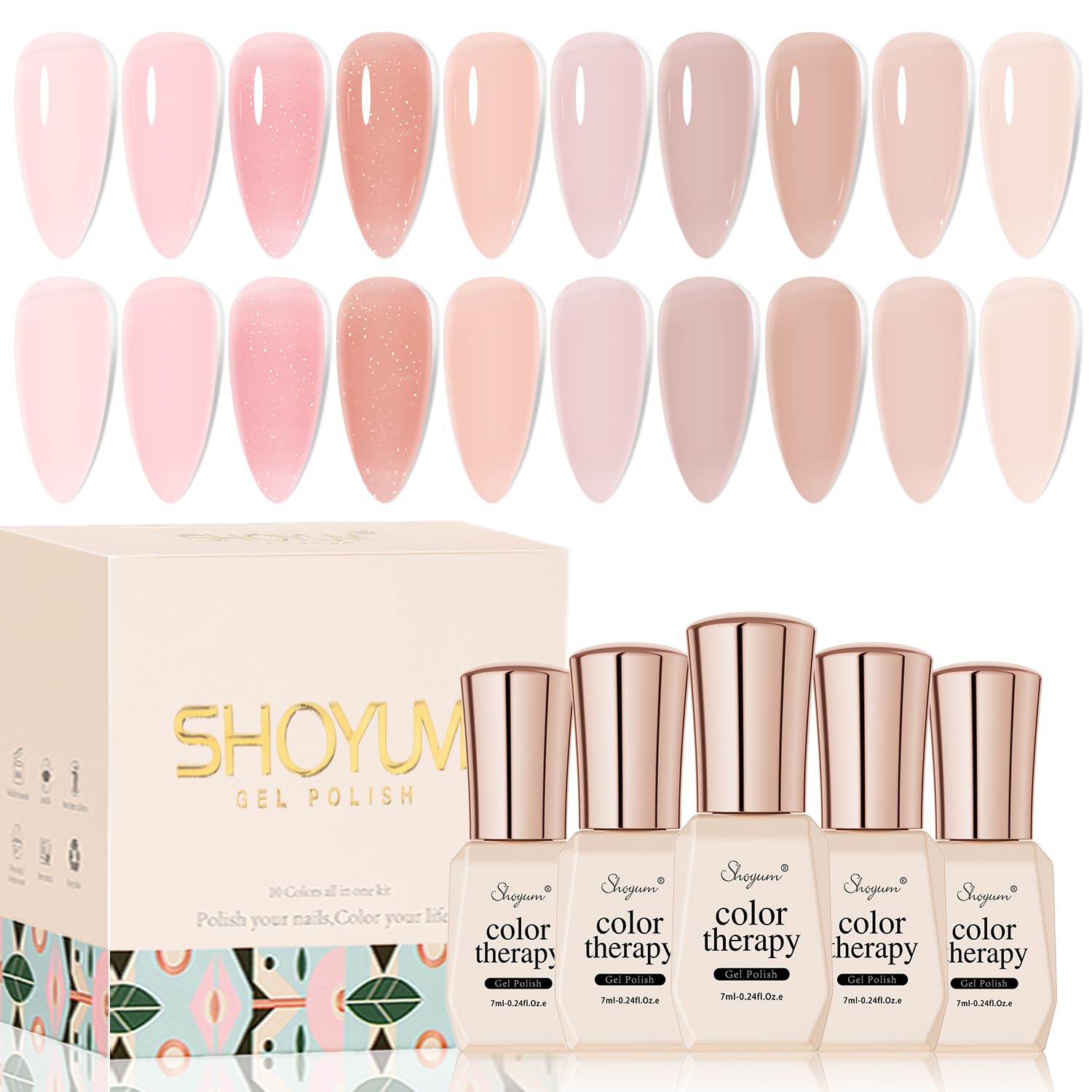 SHOYUM Jelly Pink Gel Nail Polish Set – 10 Nude Pink Colors for DIY Manicure | UV Gel Polish Kit