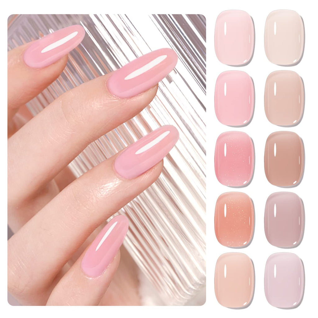 SHOYUM Jelly Pink Gel Nail Polish Set – 10 Nude Pink Colors for DIY Manicure | UV Gel Polish Kit