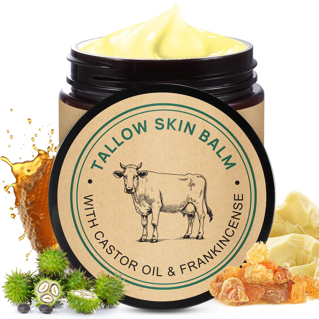 Shuangjia Handmade Tallow Balm with Castor Oil & Frankincense — Grass-Fed Skin Moisturizer for Face & Body