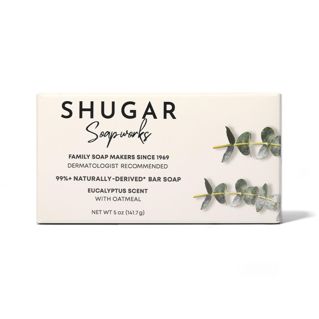 Shugar Soapworks Oatmeal & Eucalyptus Beauty Bar – 8-Pack, 5 oz Each | Plant-Based, Gentle Cleanser