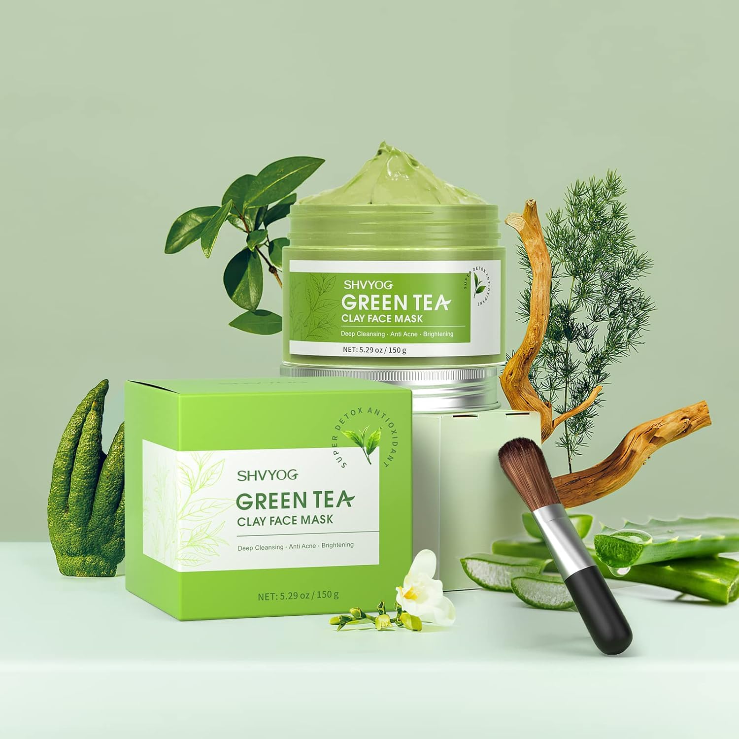 SHVYOG Green Tea Face Mask | Antioxidant Green Tea Clay Mask with Volcanic Mud