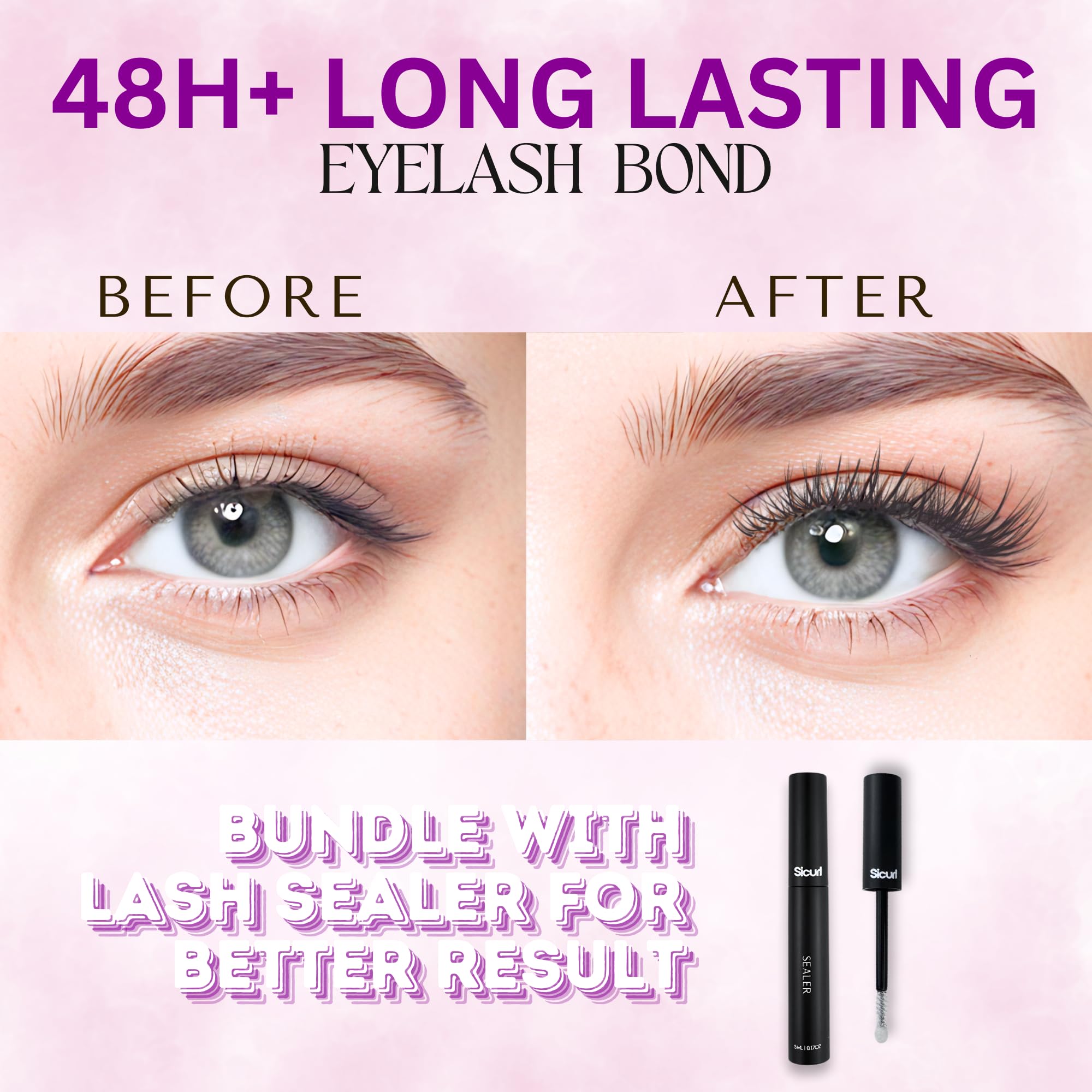Sicurl Lash Bond | 72H Waterproof Cluster Lash Glue | Quick Dry Formula, Sensitive Eyes Safe, Cruelty Free – 0.17 oz