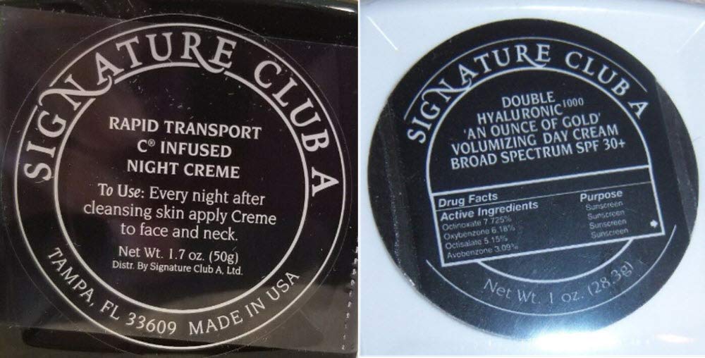 Signature Club A Double Hyaluronic 1000 Day Cream + Rapid Transport C Night Cream Bundle SPF 30+