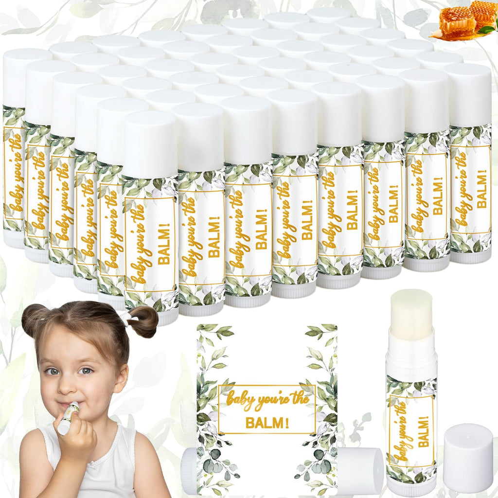 Siifert 50 Pack Greenery Baby Shower Lip Balm Favors – Bulk Lip Balm Gifts for Guests