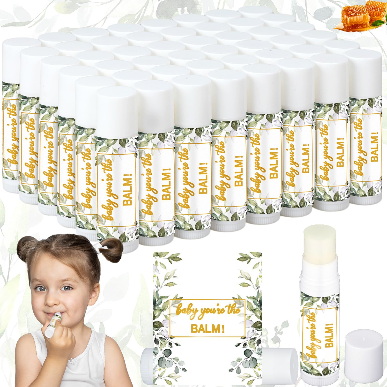 Siifert 50 Pack Greenery Baby Shower Lip Balm Favors – Bulk Lip Balm Gifts for Guests