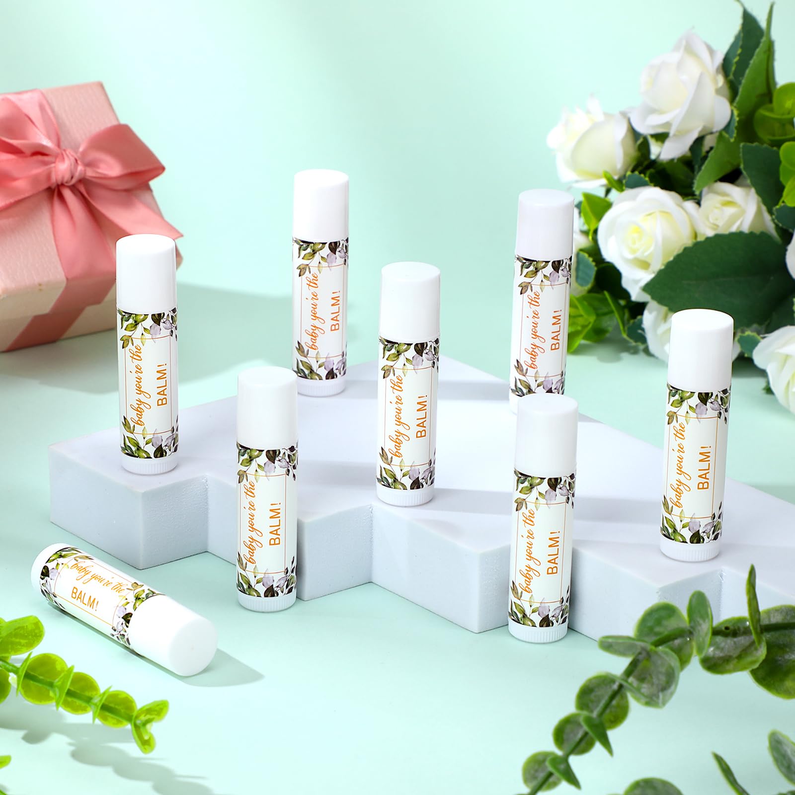 Siifert 50 Pack Greenery Baby Shower Lip Balm Favors – Bulk Lip Balm Gifts for Guests