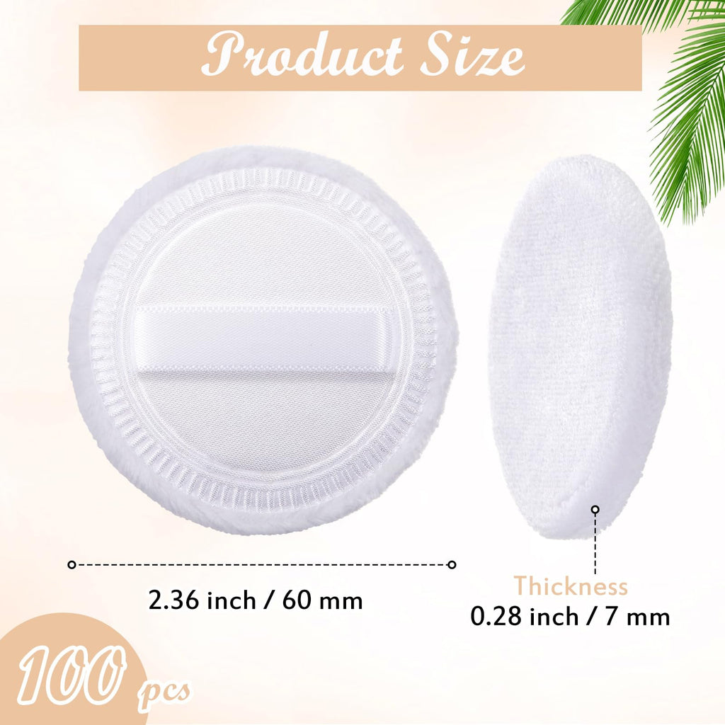 SiliFine 100 Pcs Cotton Powder Puffs – Washable 2.36 Inch White Round Puffs with Ribbon