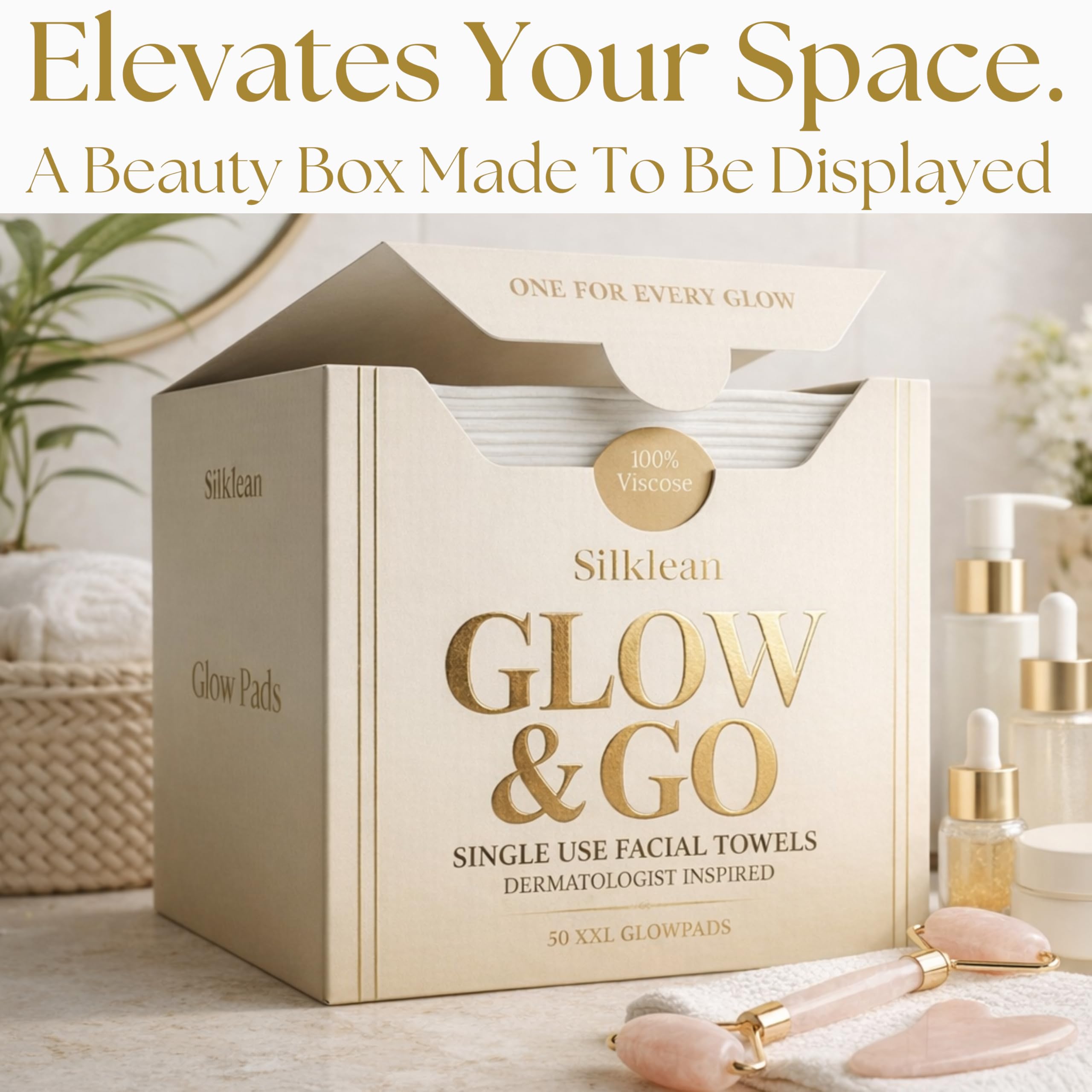 Silklean Glow and Go XL Disposable Face Towel – 100 Count (2 Pack), Biodegradable & Fragrance-Free