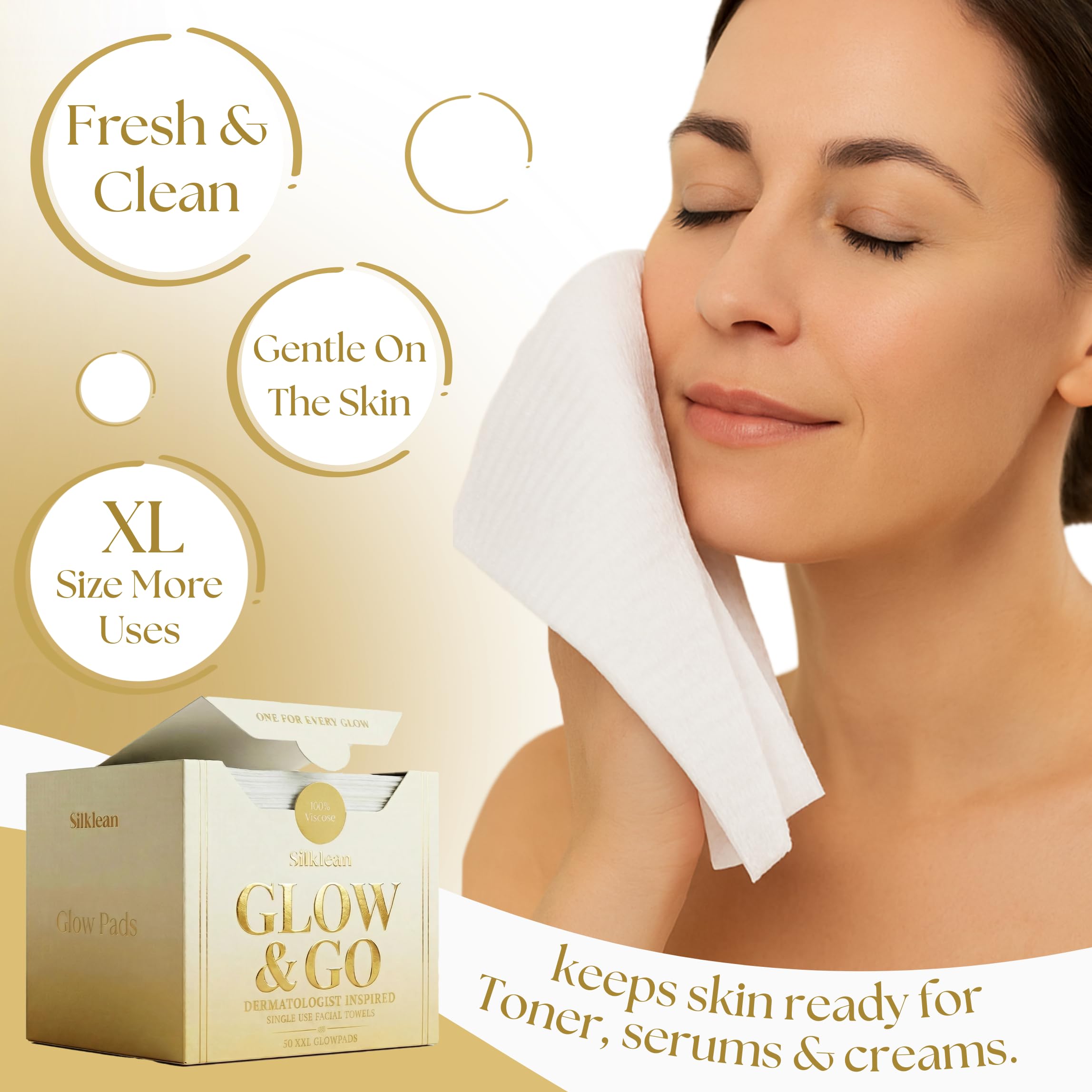 Silklean Glow and Go XL Disposable Face Towel – 100 Count (2 Pack), Biodegradable & Fragrance-Free