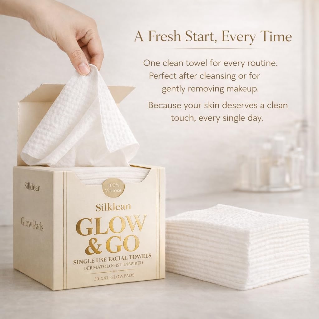 Silklean Glow and Go XL Disposable Face Towel – 100 Count (2 Pack), Biodegradable & Fragrance-Free