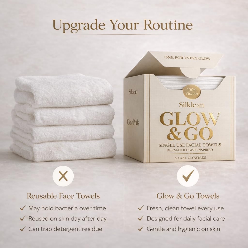 Silklean Glow and Go XL Disposable Face Towel – 100 Count (2 Pack), Biodegradable & Fragrance-Free