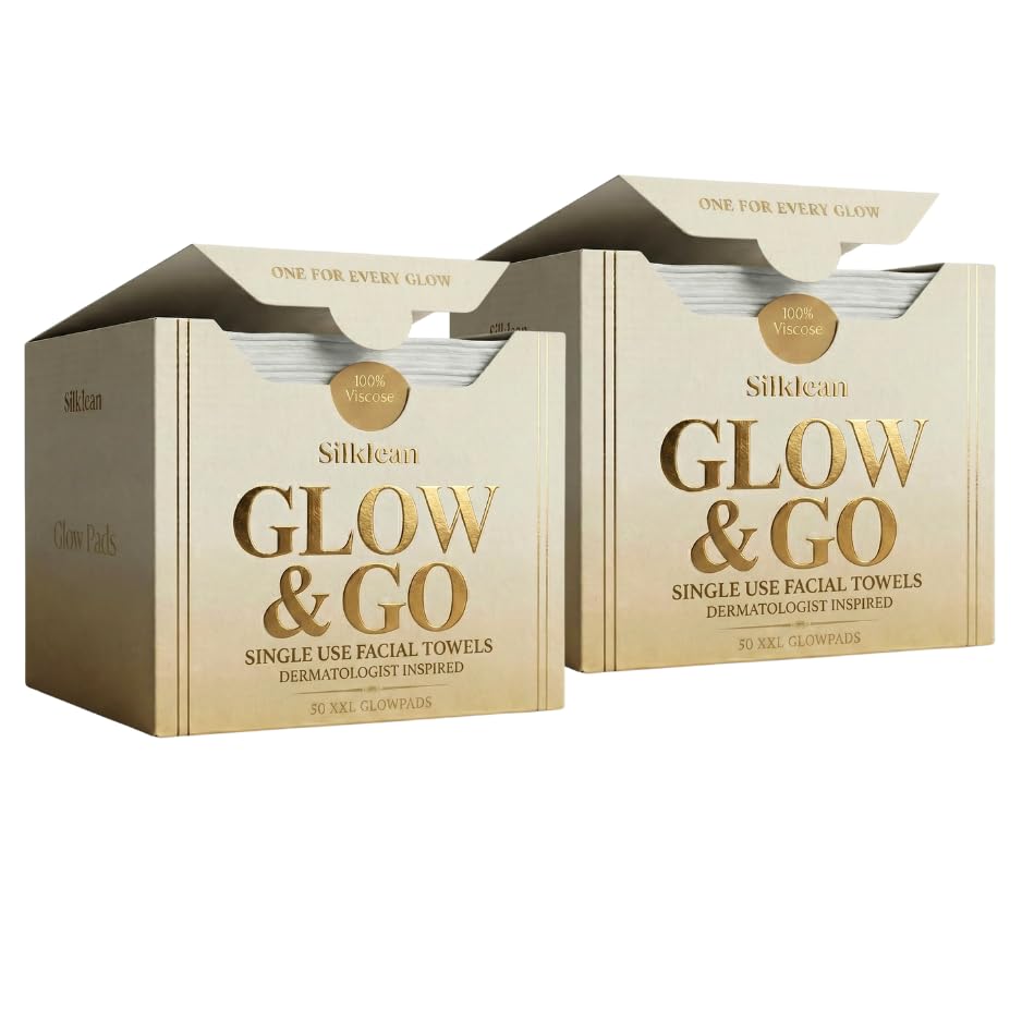 Silklean Glow and Go XL Disposable Face Towel – 100 Count (2 Pack), Biodegradable & Fragrance-Free