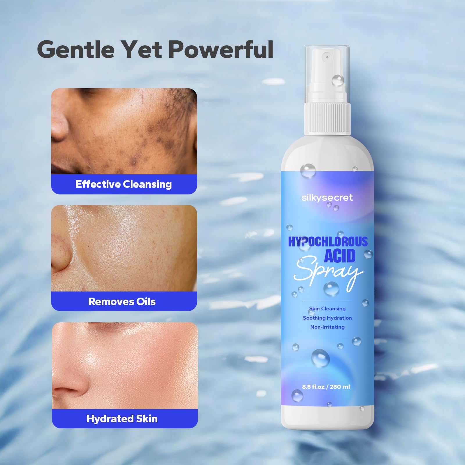 SilkySecret Hypochlorous Acid Spray 8.45 oz – Gentle Skin Cleansing & Soothing for Face & Eyes