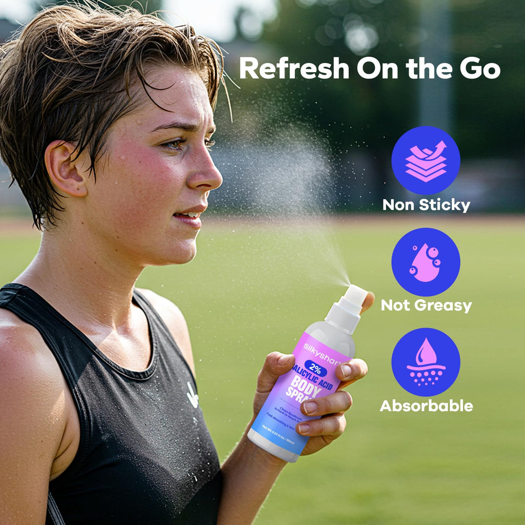 SilkyShark Salicylic Acid Spray — 2% Body Acne Treatment, 360° Mist