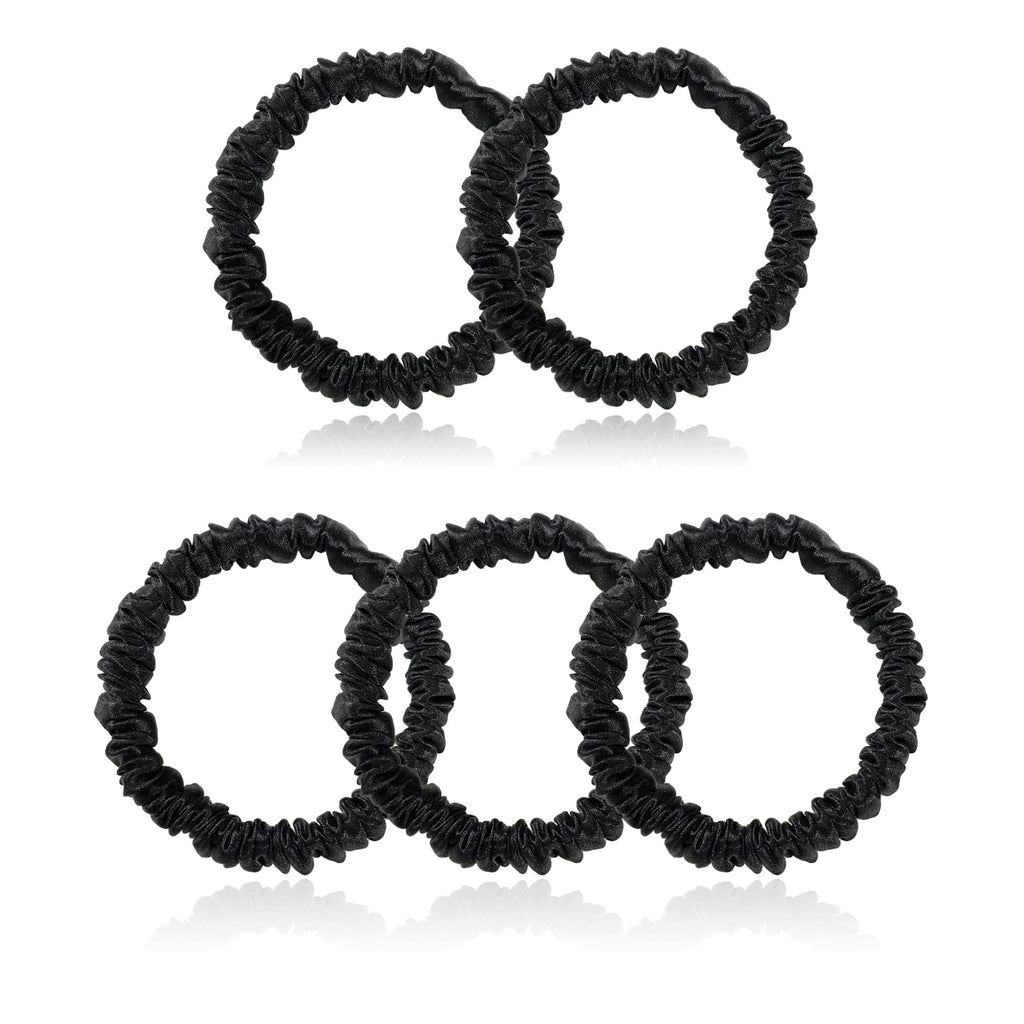 Silmer Silk Scrunchies – 100% Mulberry Silk, 22 Momme, 5-Pack (Black) | Hair Ties