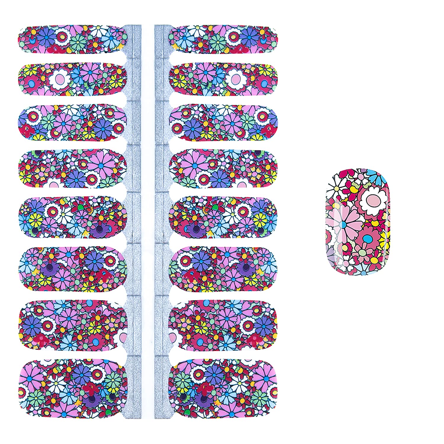 SILPECWEE 5 Sheets Flower Nail Strips – Self-Adhesive Full Nail Wraps with File