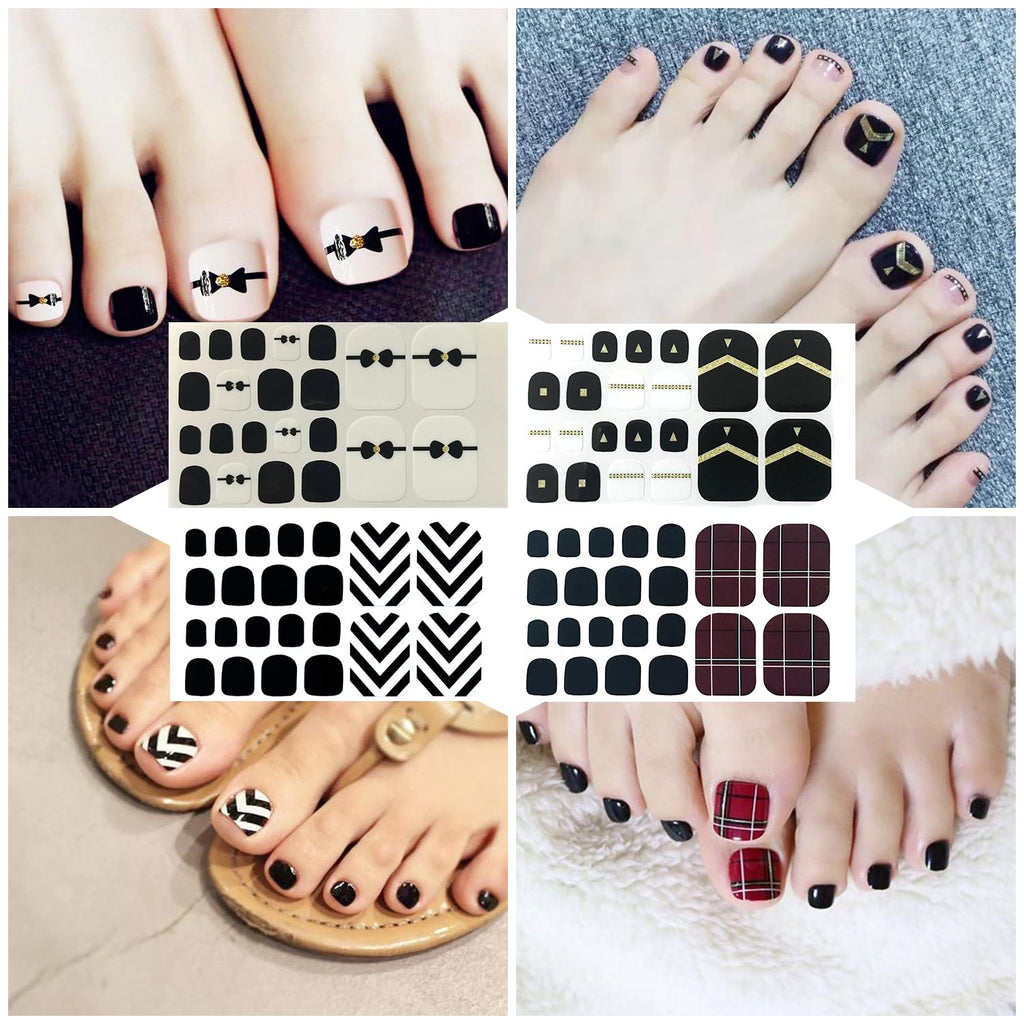 SILPECWEE Black Toe Nail Stickers – 20 Sheets Full Nail Wraps for Toes | Self-Adhesive Gel Nail Strips