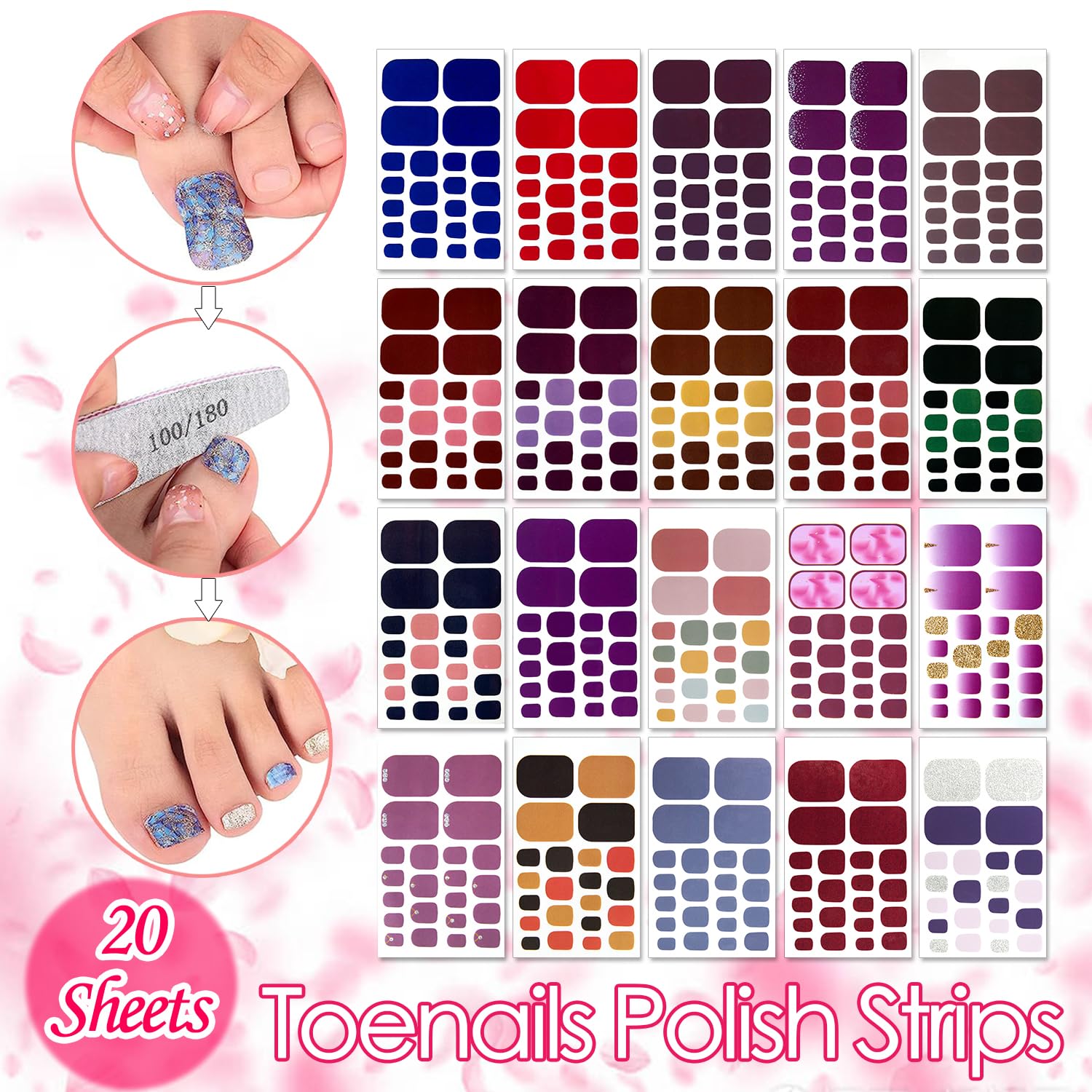 SILPECWEE 20 Sheets Toe Nail Polish Strips – Self-Adhesive Gel Nail Wraps for Women