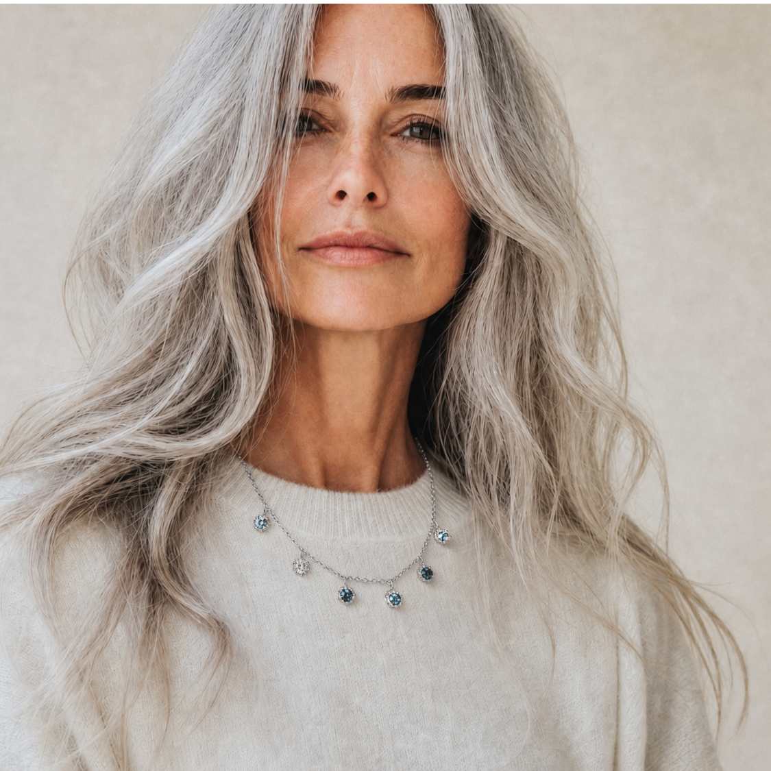 Silver Aqua Necklace with Barnacles and Rainbow Topaz